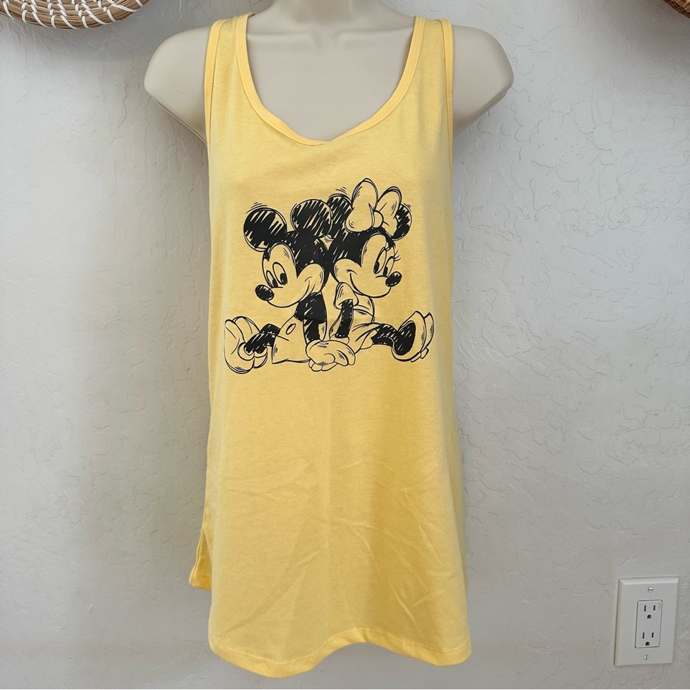 Yellow Mickey and Minnie Racerback Tank Top. Size XL